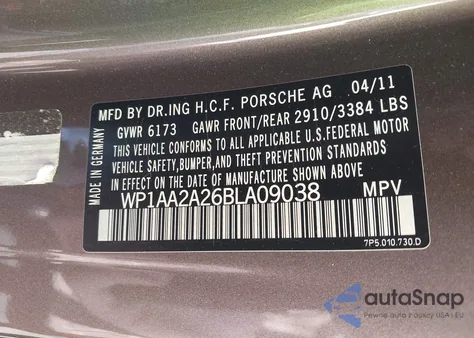 2011 Porsche Cayenne from USA, damaged, VIN WP1AA2A26BLA09038